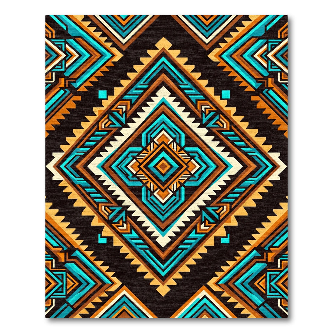 Vibrant Turquoise and Amber Geometric Diamond Rug