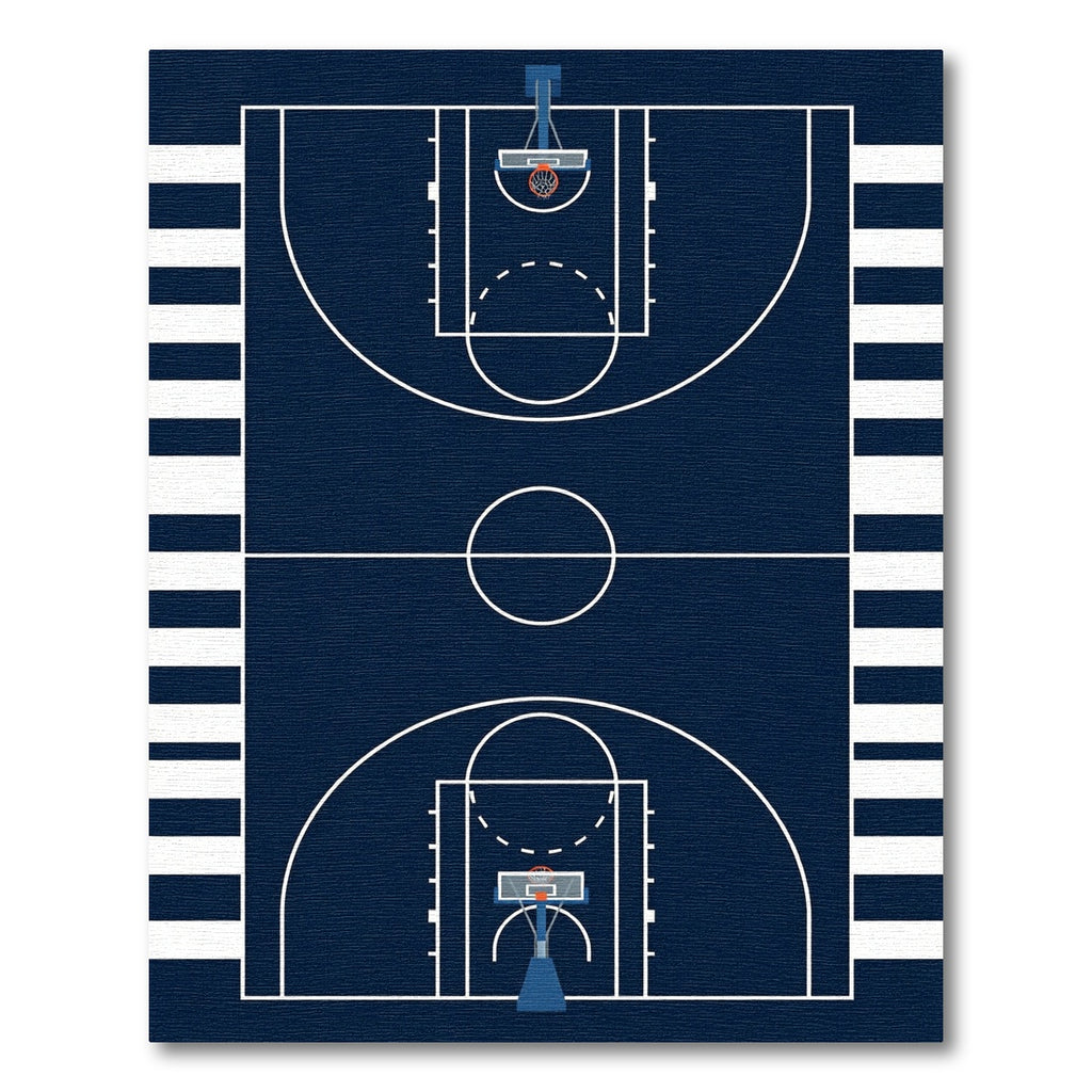 Navy Basketball Court Geometric Area Rug