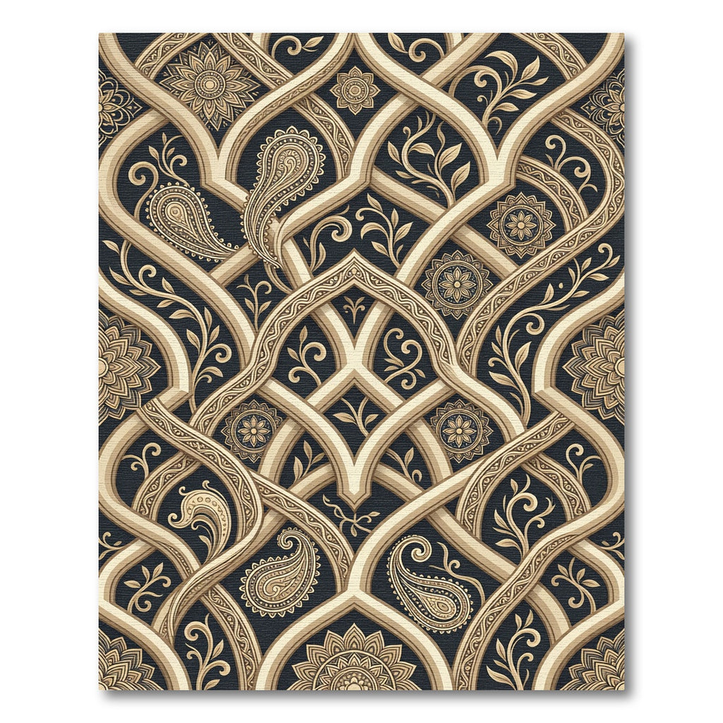 Golden Gilded Paisley Arabesque Curve Rug