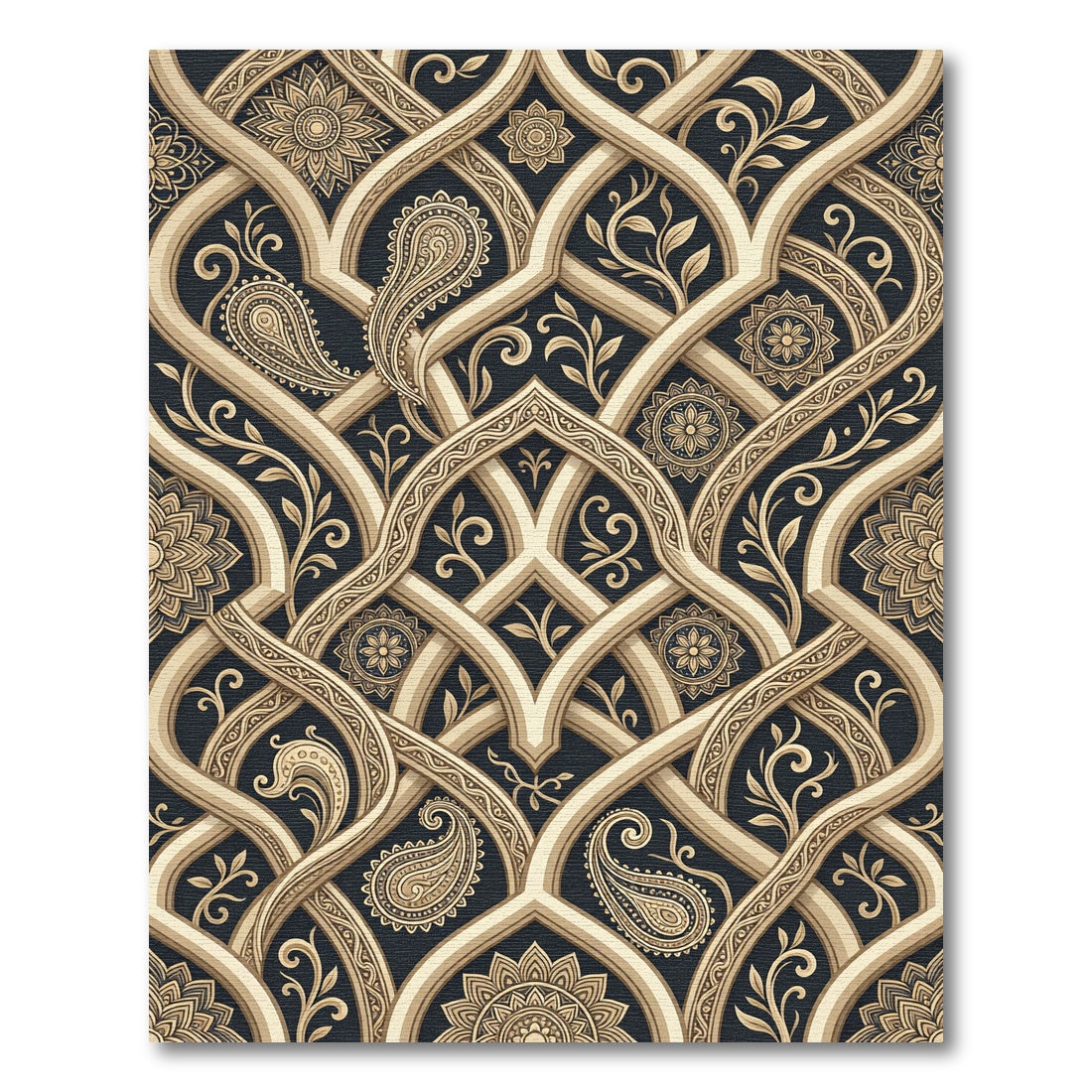 Golden Gilded Paisley Arabesque Curve Rug