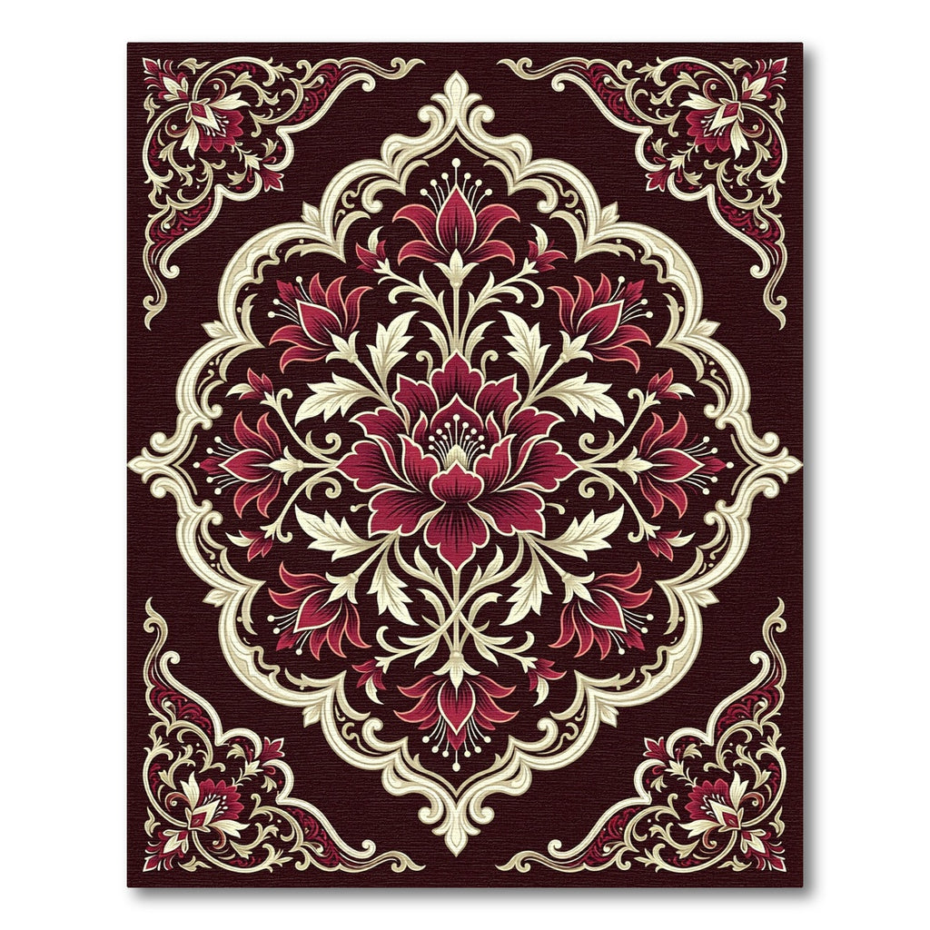 Elegant Crimson Floral Art Nouveau Arrangement Rug