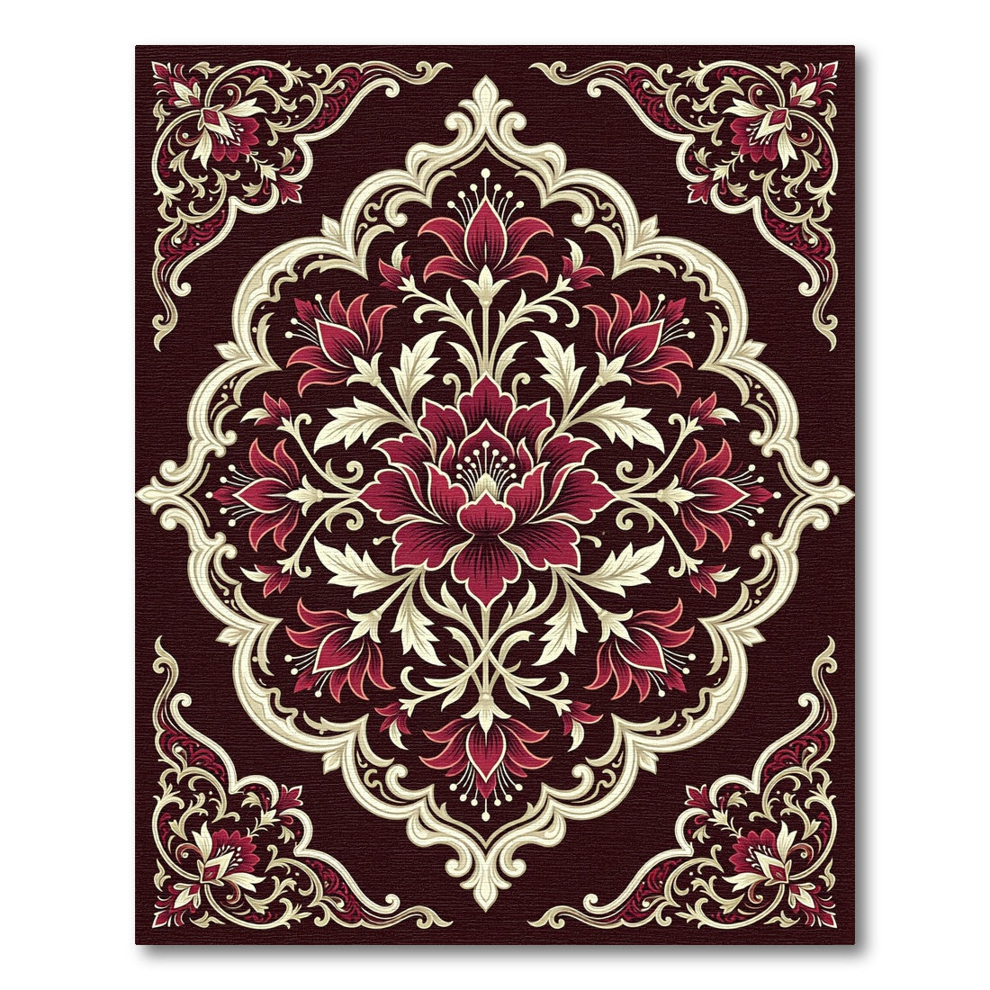 Elegant Crimson Floral Art Nouveau Arrangement Rug