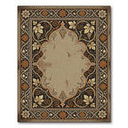 Ornate Golden Grapevine Dark Bordered Frame Rug
