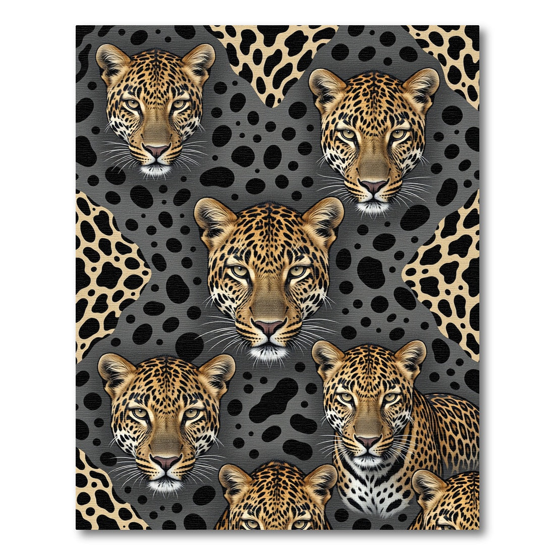Fierce Leopard Faces Spotted Inlay Rug