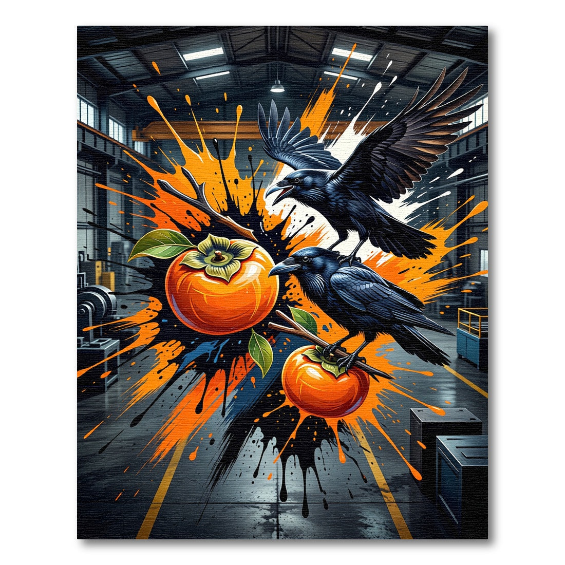 Ravens with Persimmons Abstract Ink Splash Rug