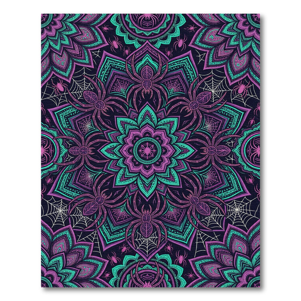 Gothic Neon Spider Web Mandala Rug