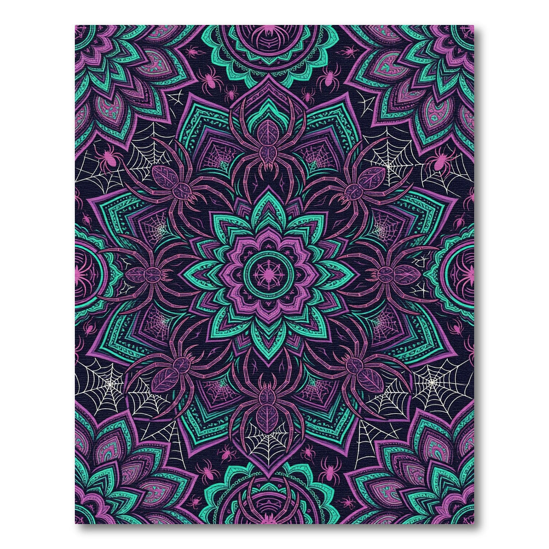 Gothic Neon Spider Web Mandala Rug