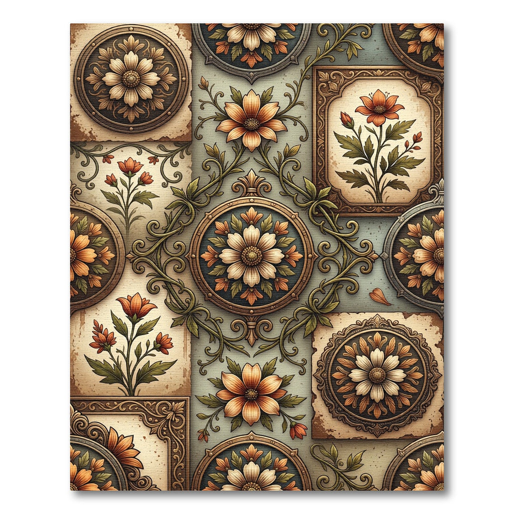 Vintage Floral Medallion Earthy Botanical Rug