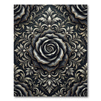 Gothic Black Rose Silver Filigree Rug