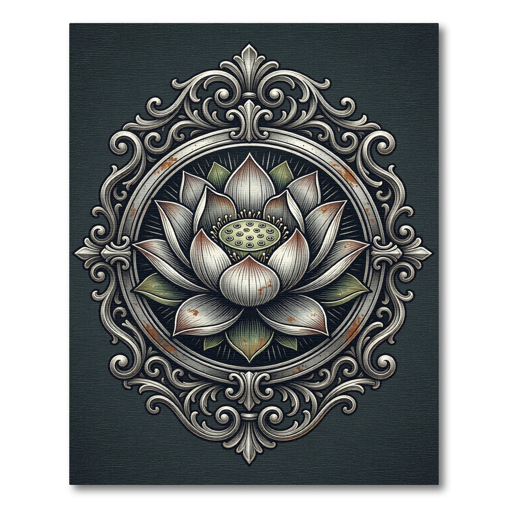 Antique Silver Lotus Medallion Artwork Rug