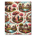 Romantic Couple Pink Floral Garden Scene Rug
