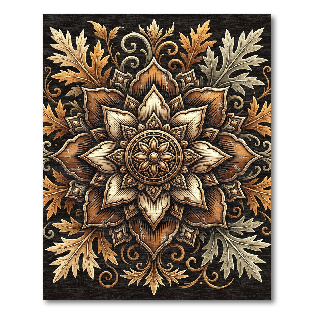 Golden Floral Medallion Earthy Botanical Rug