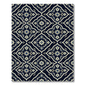 Dark Navy Cream Floral Filigree Trellis Rug