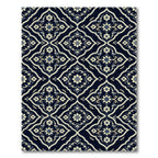 Dark Navy Cream Floral Filigree Trellis Rug