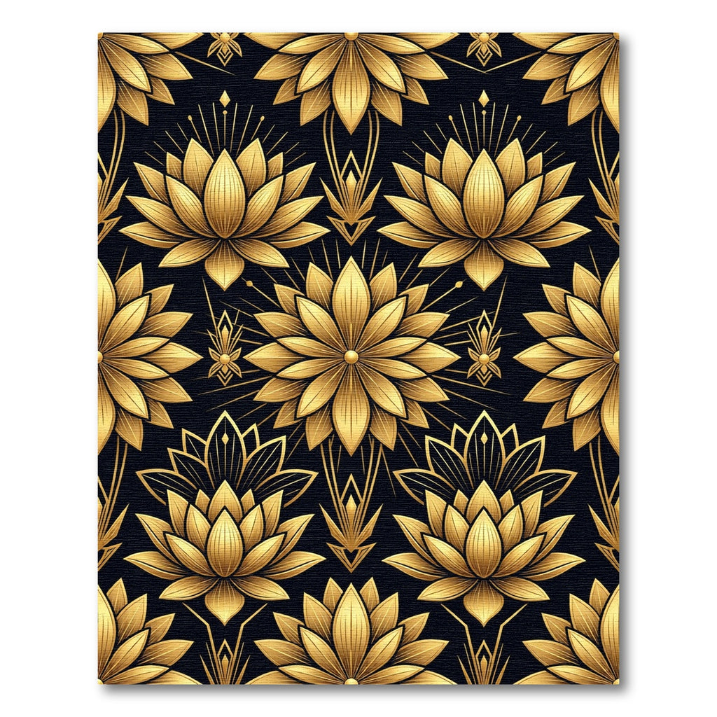 Golden Lotus Art Deco Black Wallpaper Rug