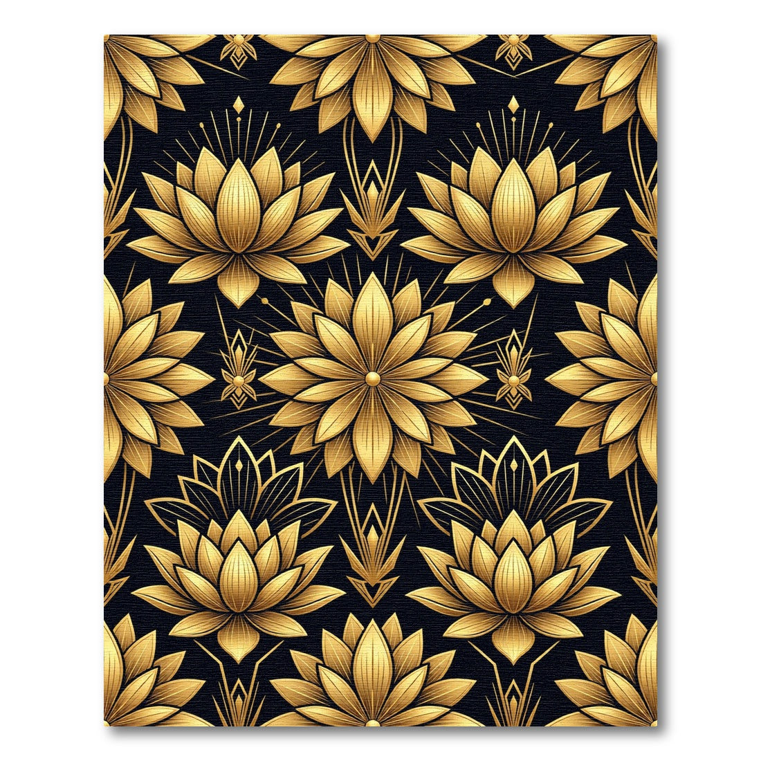 Golden Lotus Art Deco Black Wallpaper Rug