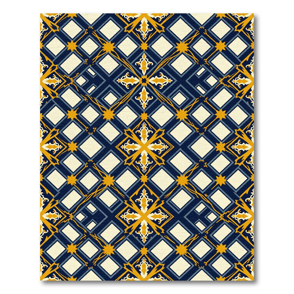 Navy Blue Golden Trellis Geometric Rug