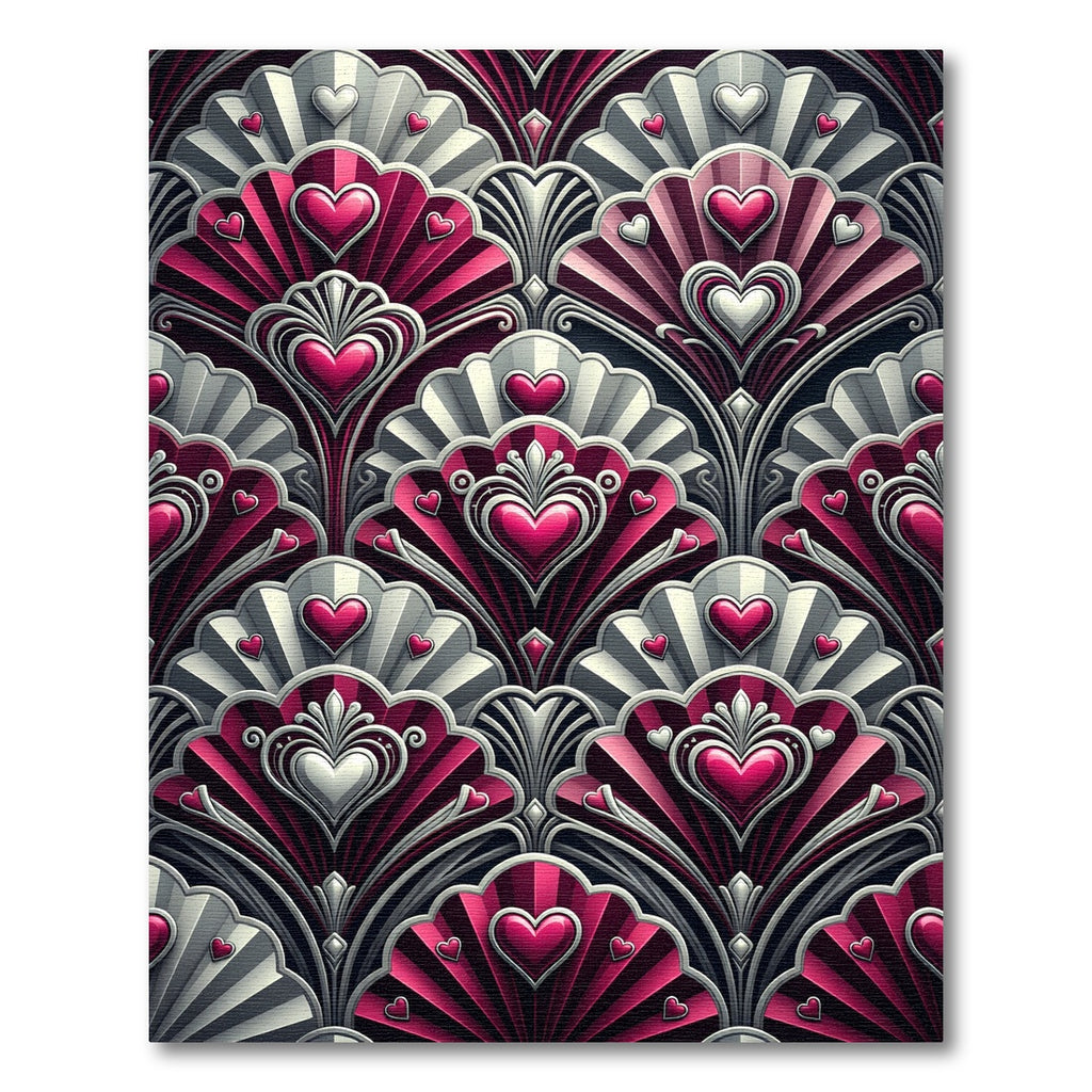 Crimson Hearts Art Deco Floral Rug