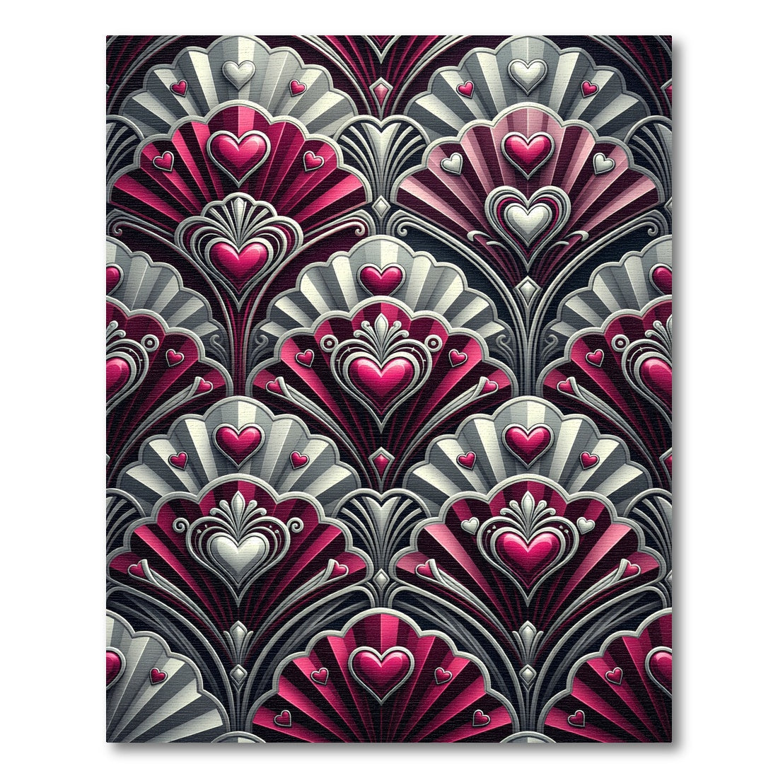 Crimson Hearts Art Deco Floral Rug