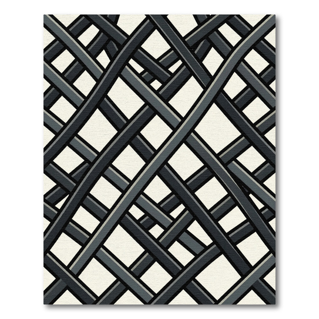 Modern Charcoal Grid Intersecting Lines Rug