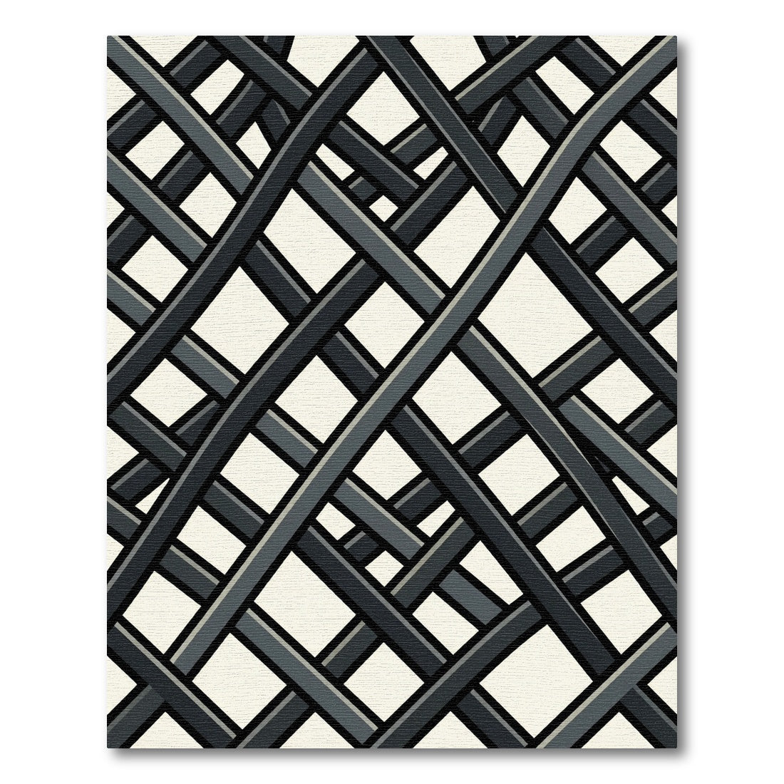 Modern Charcoal Grid Intersecting Lines Rug