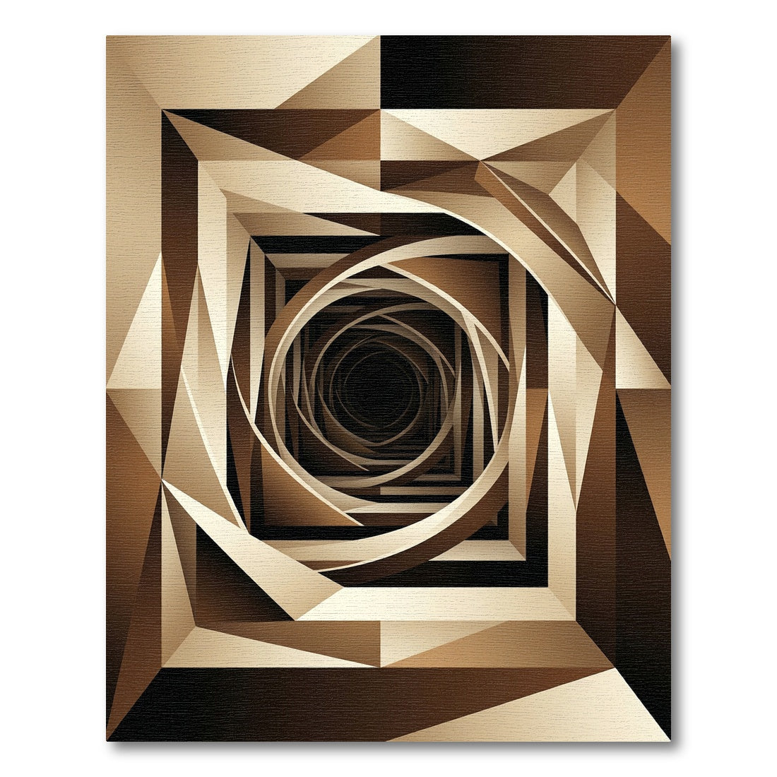 Abstract Brown Geometric Spiral Vortex Rug