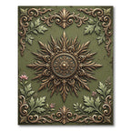 Ornate Golden Sunburst Sage Filigree Rug
