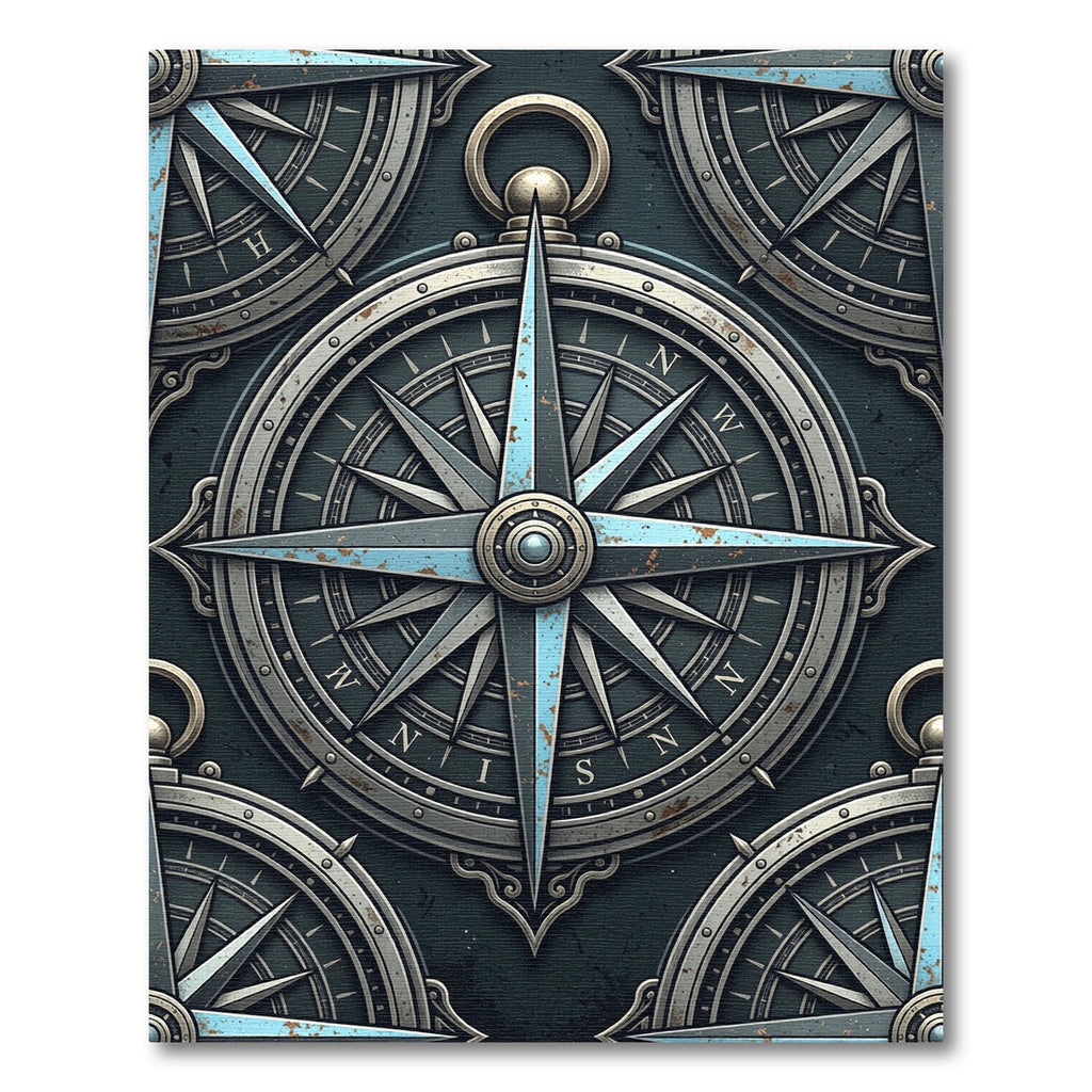 Vintage Nautical Steel Compass Rose Rug