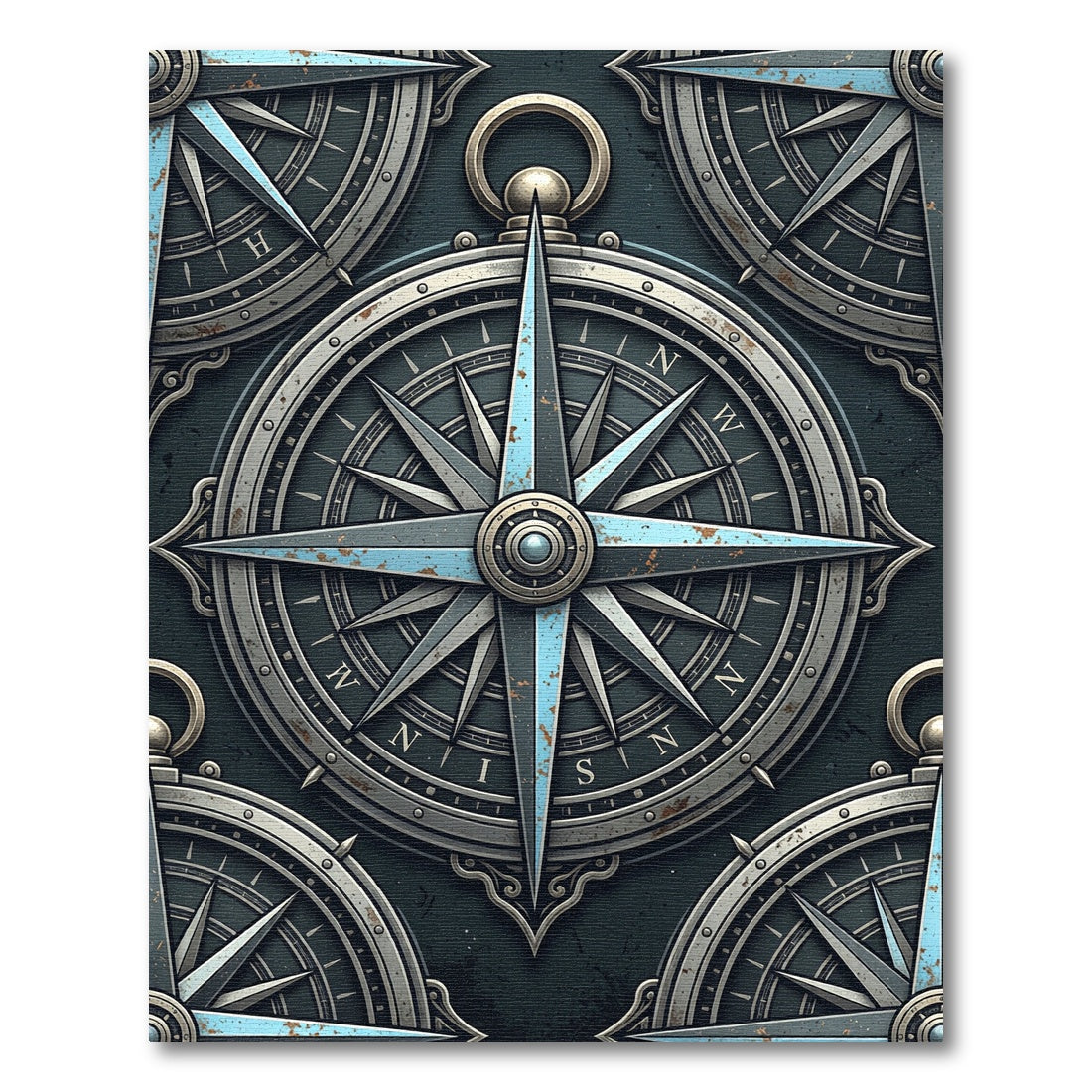 Vintage Nautical Steel Compass Rose Rug