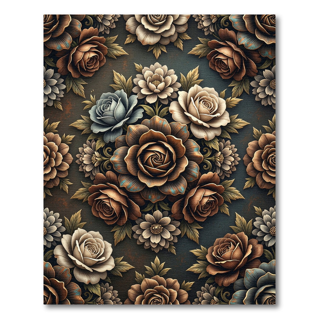 Vintage Brown Rose Floral Garland Rug