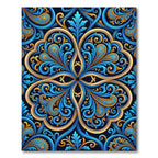Ornate Azure Gold Swirl Damask Rug