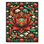 Vibrant Phoenix Lotus Red Floral Medallion Rug