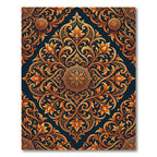 Ornate Amber Foliage Scroll Medallion Rug