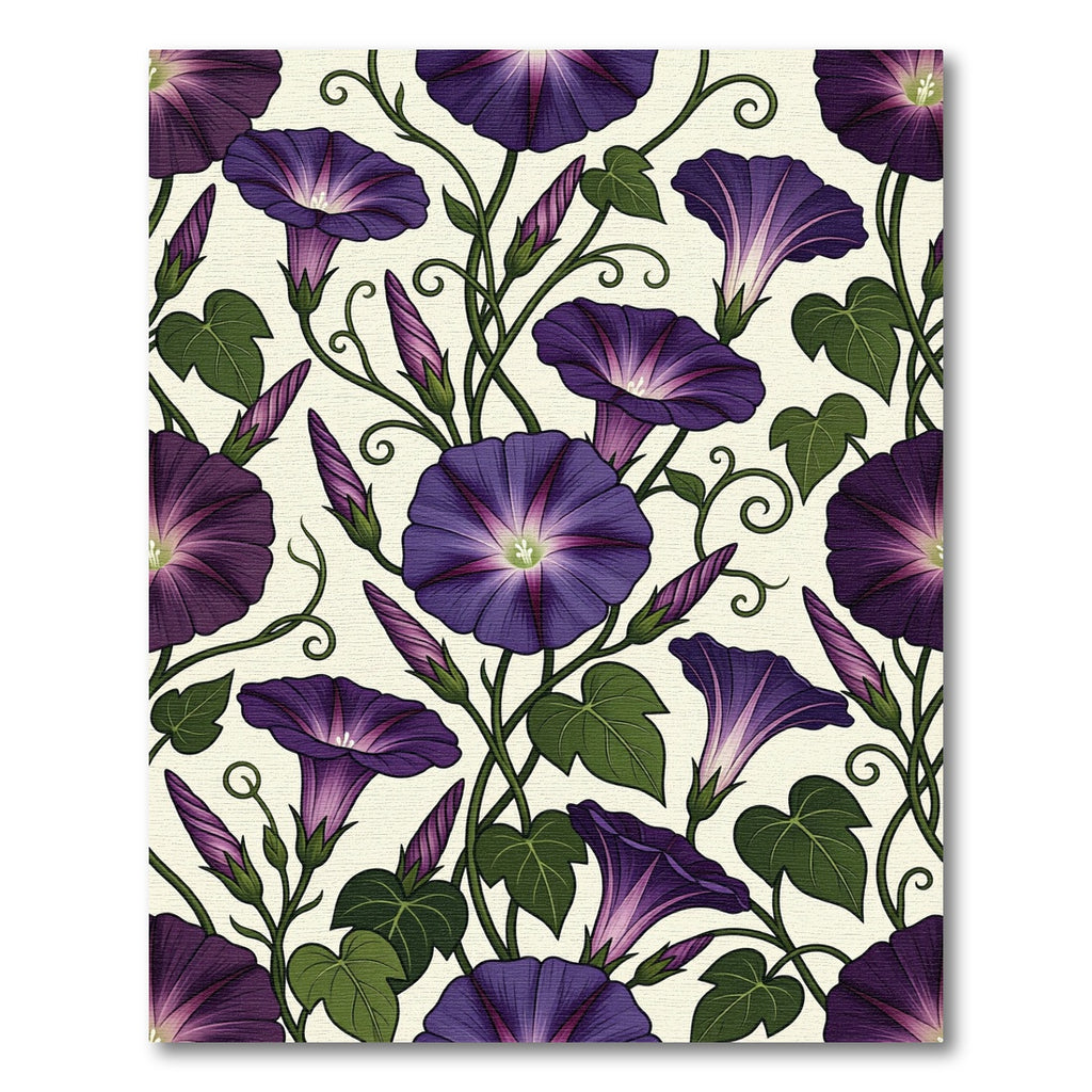 Elegant Deep Purple Morning Glory Floral Rug