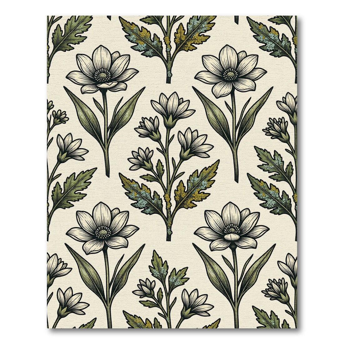 Vintage Botanical Cream and Olive Floral Rug