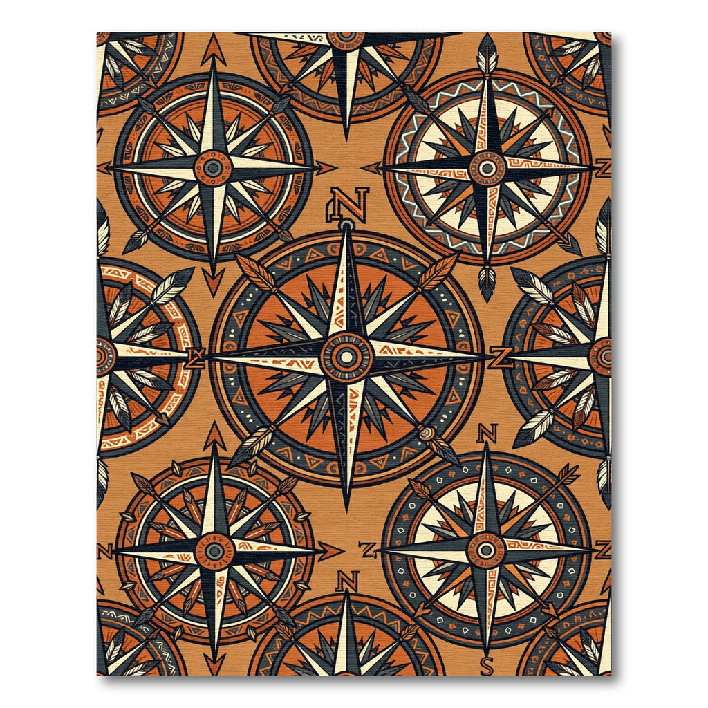 Earthy Compass Nautical Boho Art Rug
