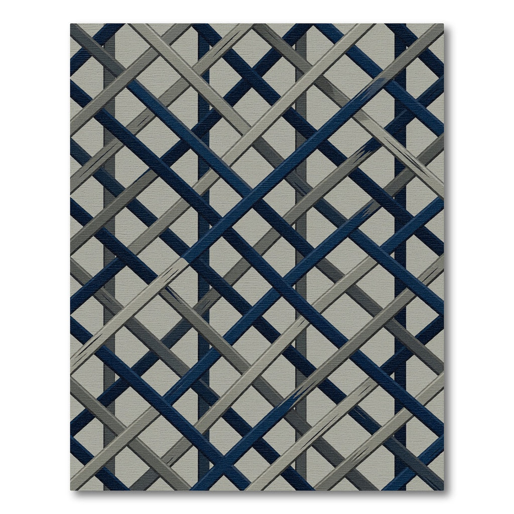 Navy and Gray Woven Plaid Cross Rug