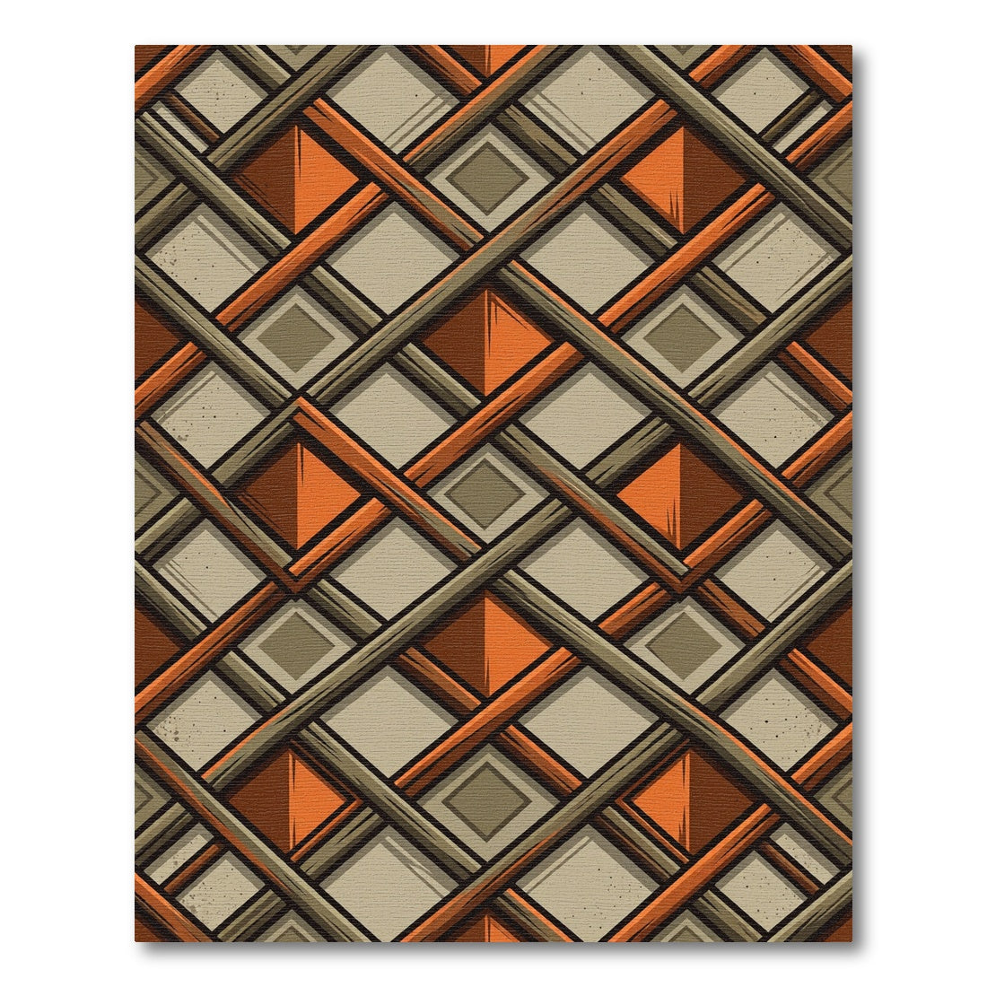 Geometric Terracotta Diamond Grid Weave Rug
