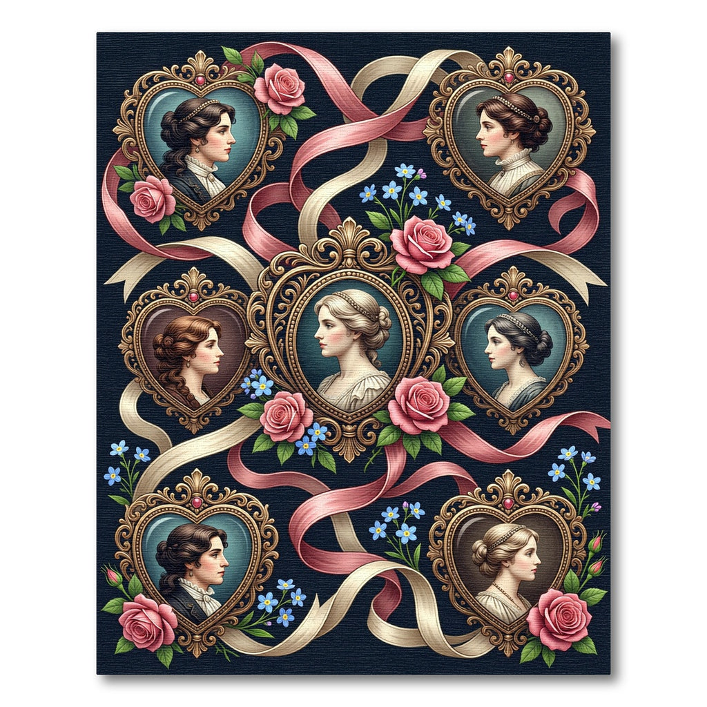 Victorian Portraits Pink Roses Ribbons Rug