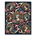 Victorian Portraits Pink Roses Ribbons Rug