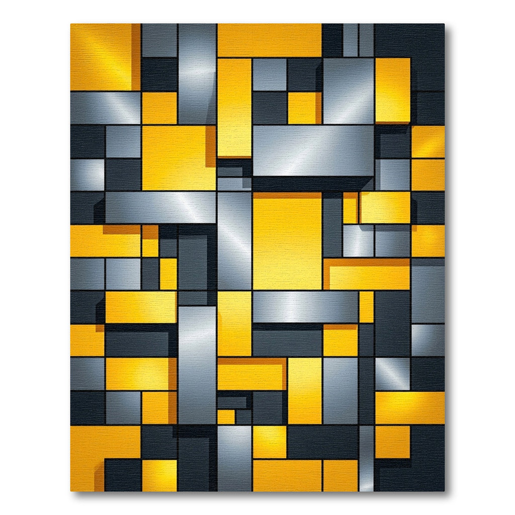 Bold Geometric Yellow and Charcoal Blocks Rug