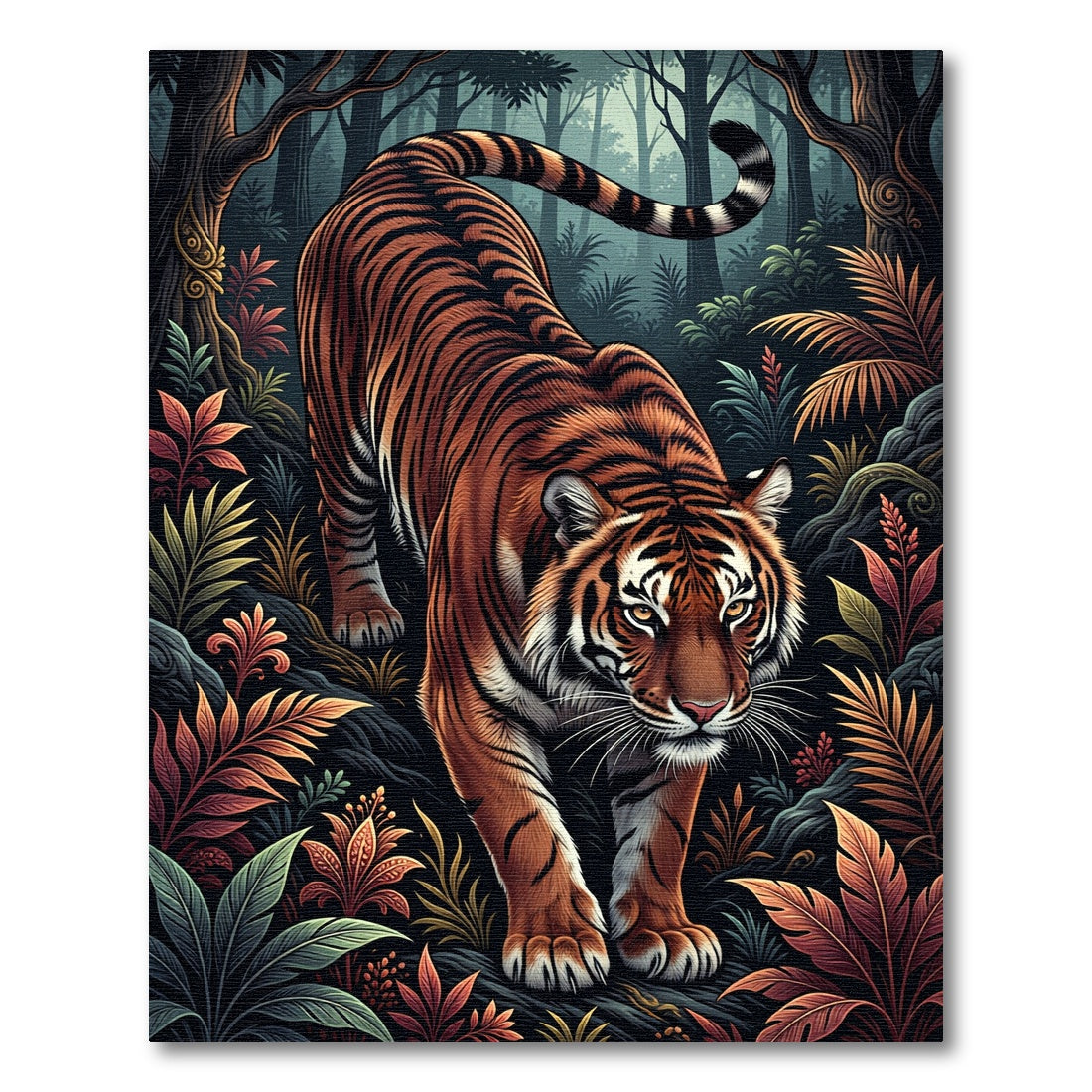 Orange Tiger Majestic Jungle Foliage Rug