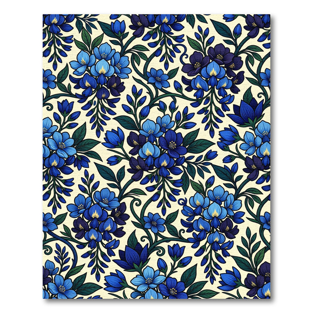 Elegant Cobalt Azure Botanical Floral Wisteria Rug
