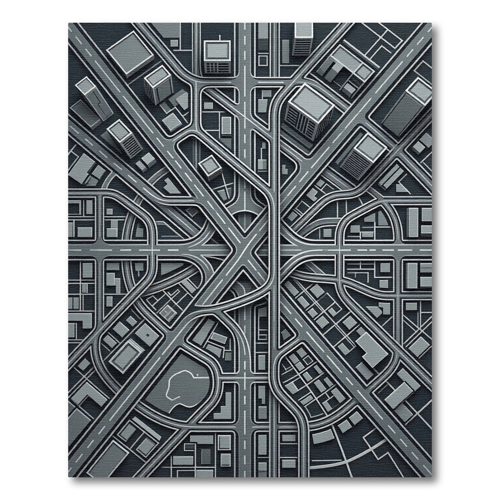 Gray Abstract Cityscape Aerial View Rug