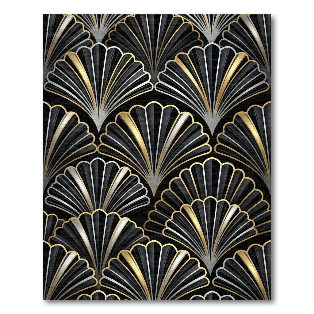 Art Deco Black Gold Silver Fan Rug