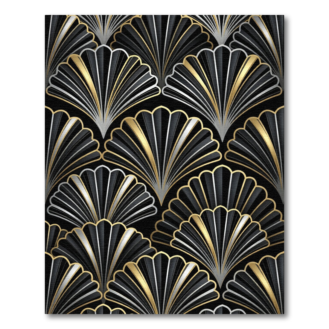 Art Deco Black Gold Silver Fan Rug