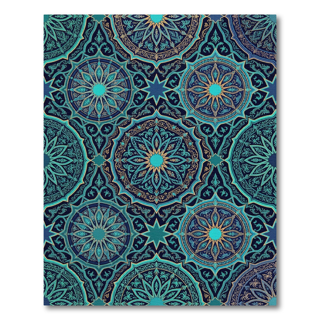 Teal Mandala Geometric Star Medallion Rug