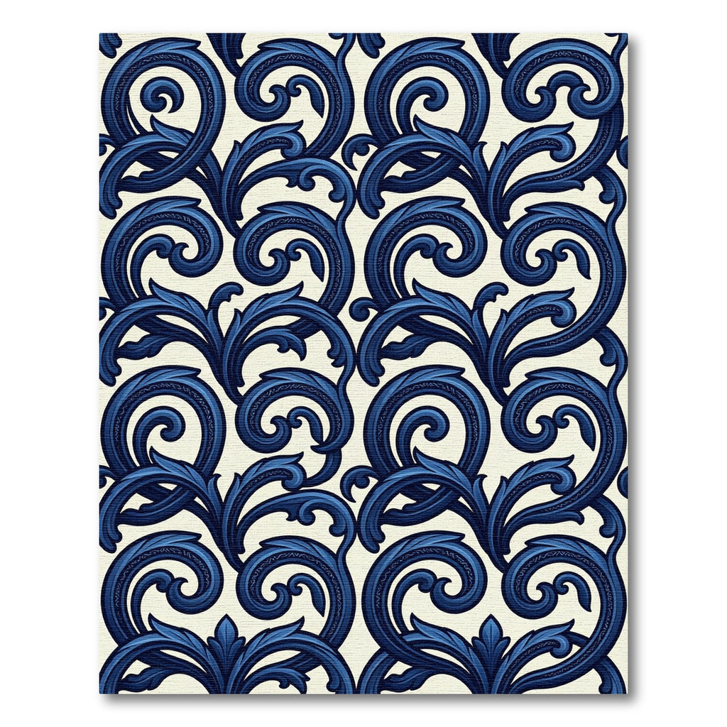 Elegant Indigo Scrollwork Damask Rug