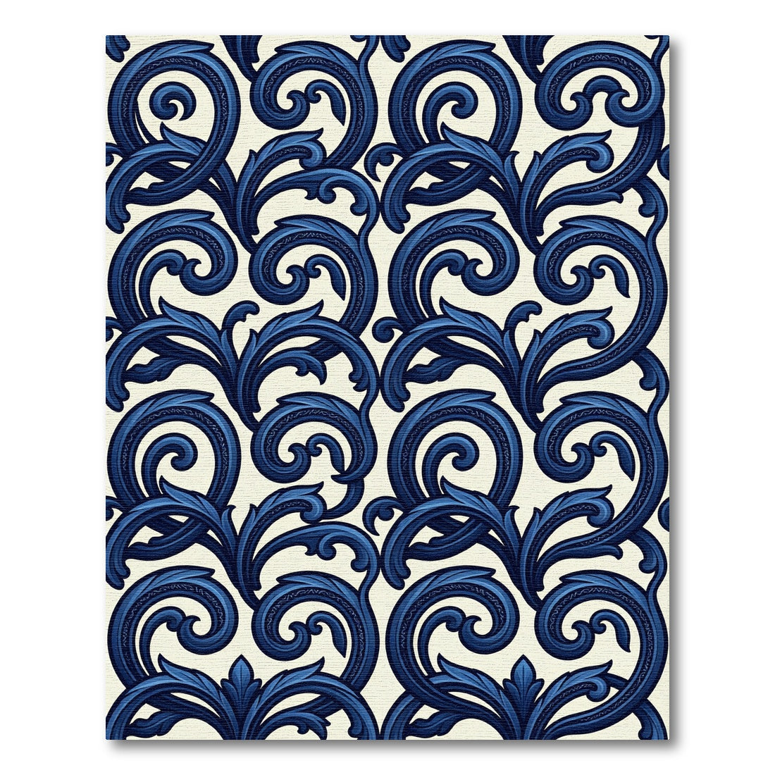 Elegant Indigo Scrollwork Damask Rug