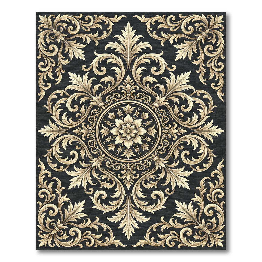 Elegant Gold Floral Baroque Medallion Rug